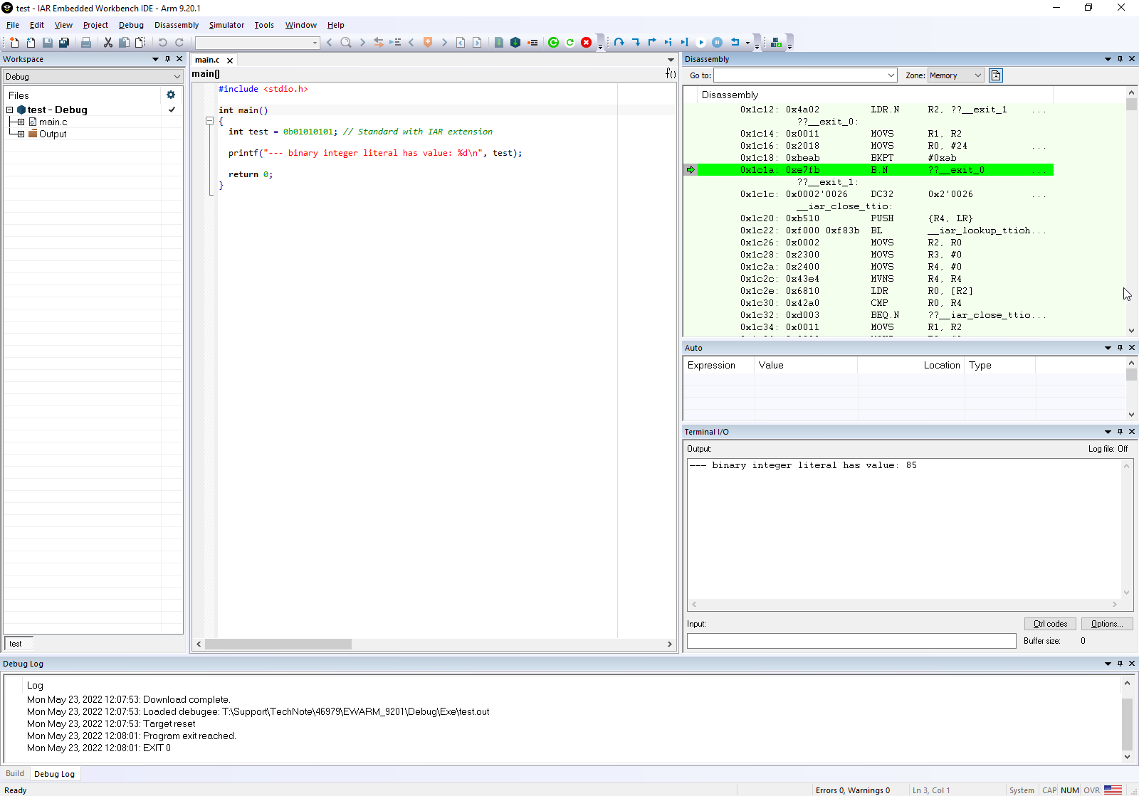 Using binary integer literals in C source
